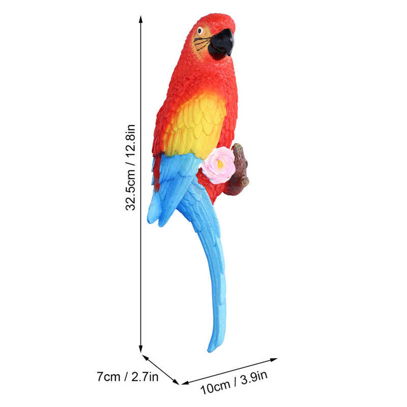 Parrot Sculpture Wall Mounted 10 X 32.5 X 7cm Tropical Colorful Hanging Macaws Sculpture for Patio
