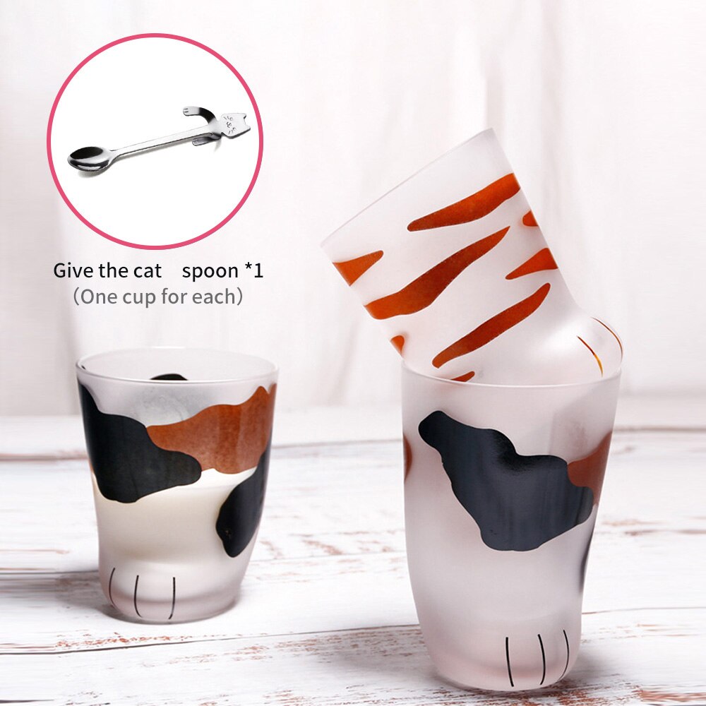 Gato patas tazas lindo vidrio gatos patas taza Oficina vaso, taza de café desayuno leche taza de porcelana con cuchara con forma de gato 5