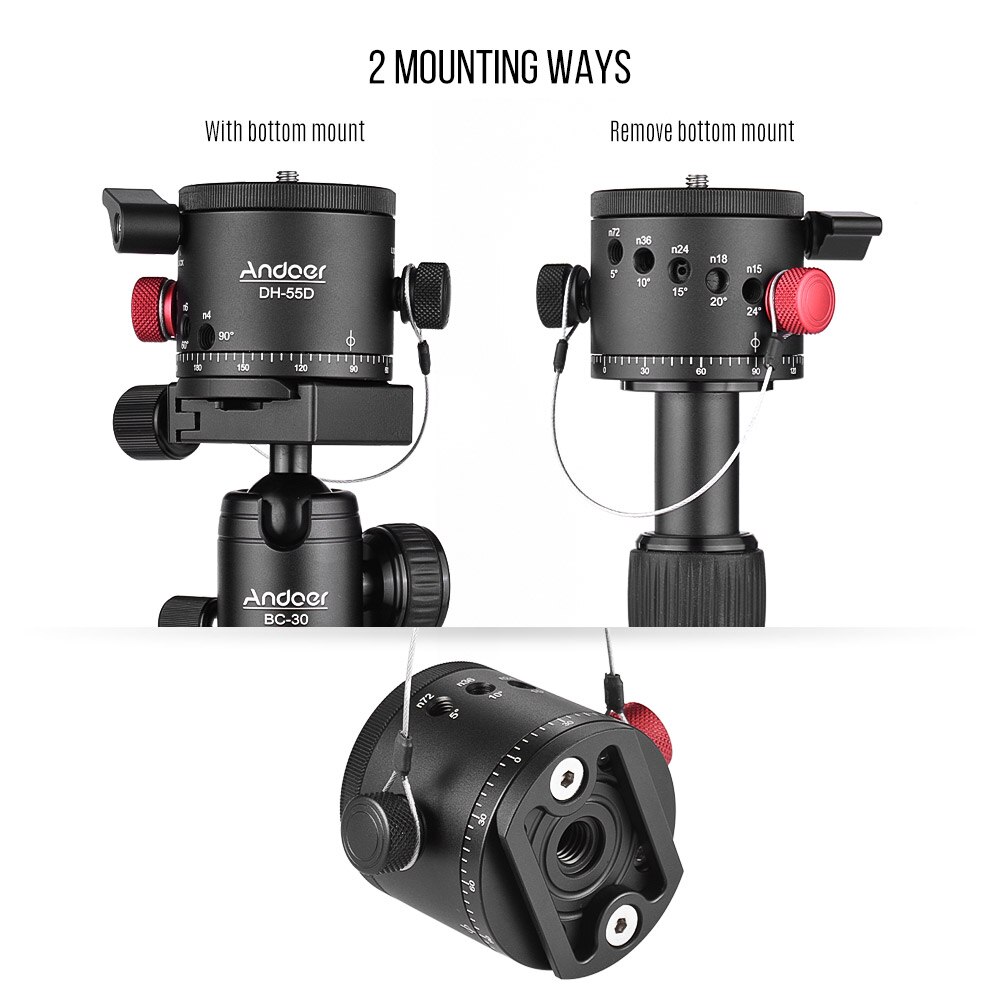 Andoer dh -55d hdr panoramic tripod head, panoramic ball head with indexing, rotator, aluminum alloy, max. load 15 kg/33 lbs