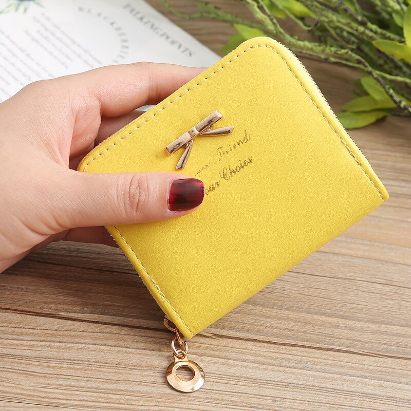 Korean Ladies Coin Purse Simple Bow Coin Purse Zipper Small Purse Short Coin Purse Card Holder: Yellow