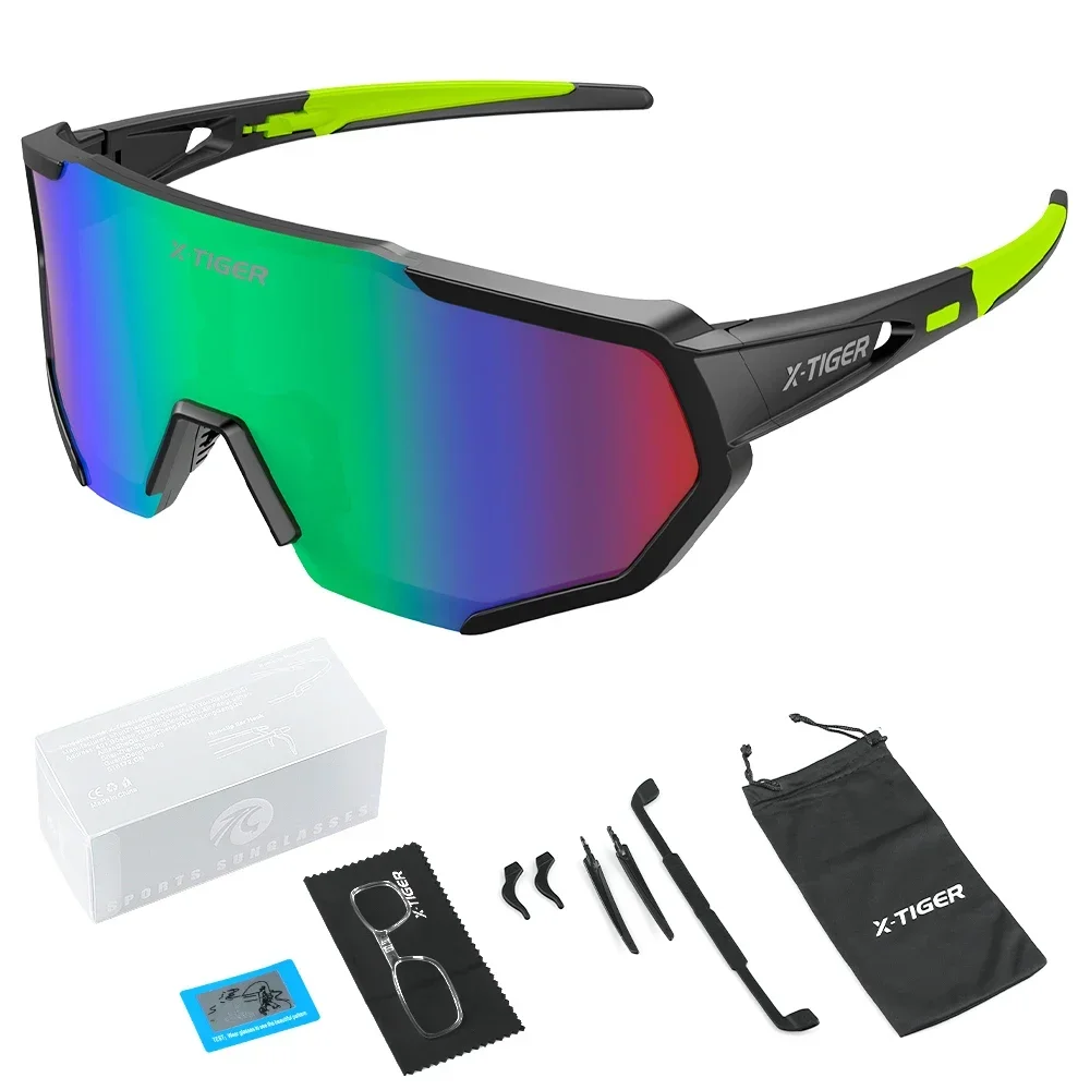 X-tiger landsvägscykel polariserade cykelglasögon  uv400 herr- och damglasögon utomhussporter landsväg mtb cykel ridglasögon solglasögon: Grön