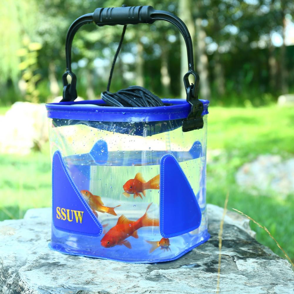 Cubo de pesca transparente, barril de pesca práctico, Mini barril de pesca EVA, plegable de plástico para exteriores