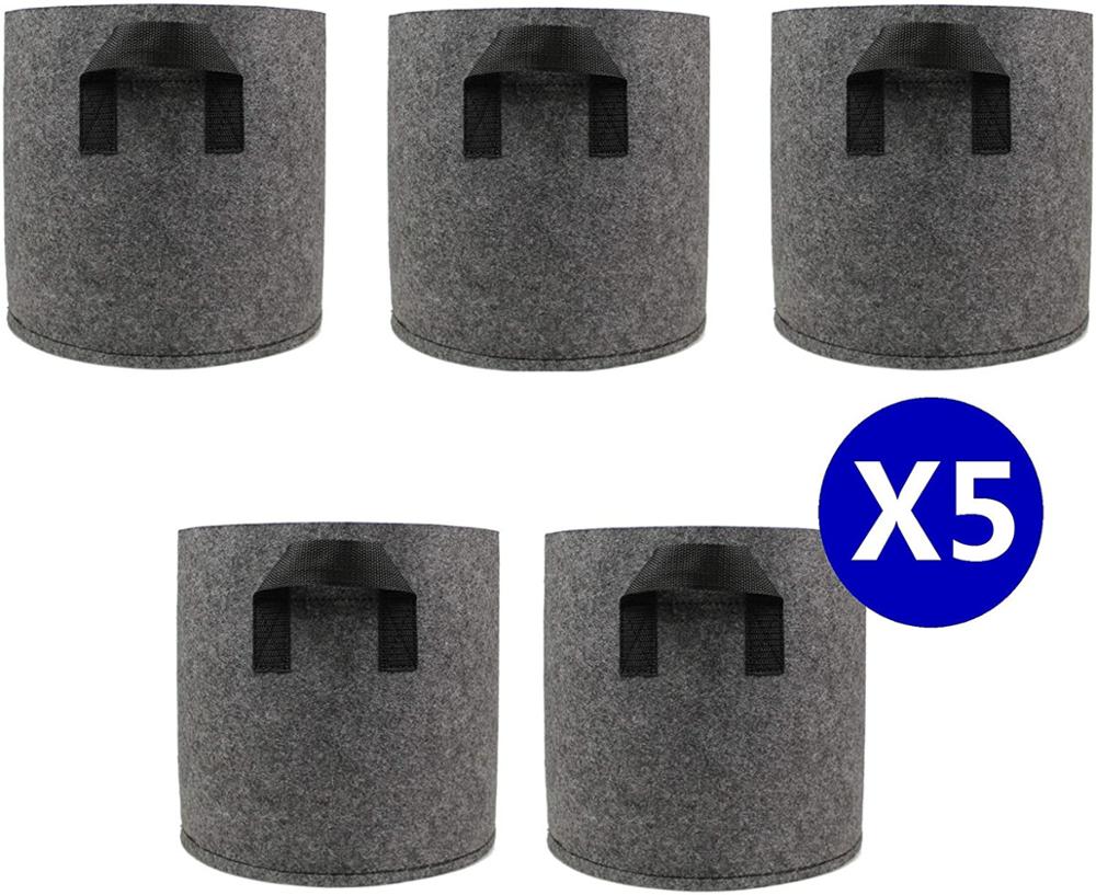 5 Pack Anlage Aussaat Wachsen Taschen Gemüse Blume Topf Pflanzer Kartoffel Garten Topf Anlage Wachsenden Taschen 2/3/5/7/10 Gallonen: grau-5 Gallone