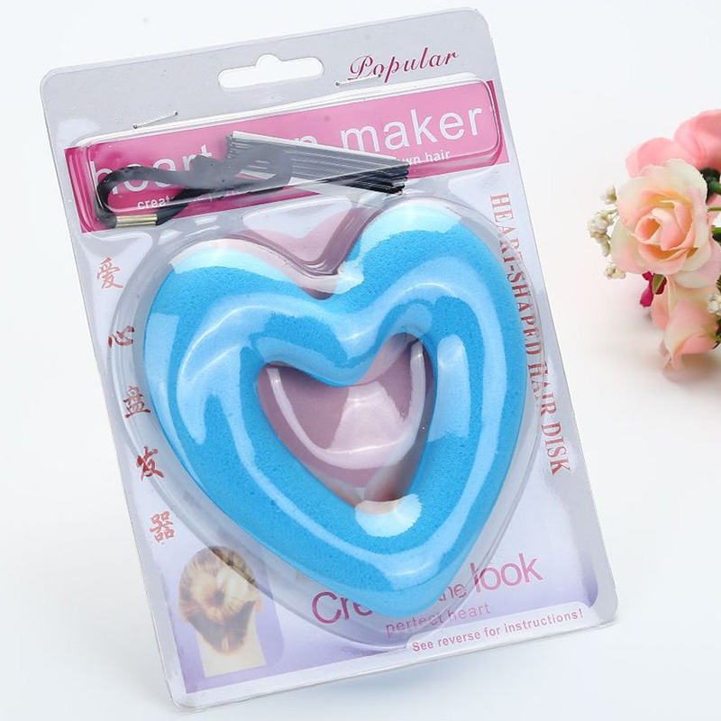 Diadèmes en forme de coeur outil de coiffure, tête bractée éponge magique, bricolage boule de viande cheveux mignon fabricant de chignon femmes filles Donut accessoires de cheveux: blue