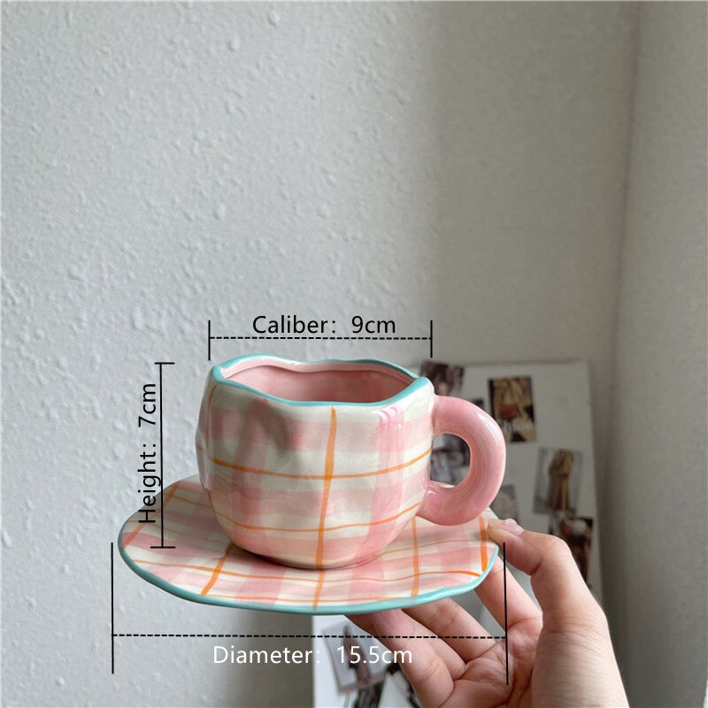 Nordic Small Pink Irregular Ceramic Cup Decorative Breakfast Drinking Milk Tea Cup Wedding Reusable Coffee Cup Saucer: Default Title