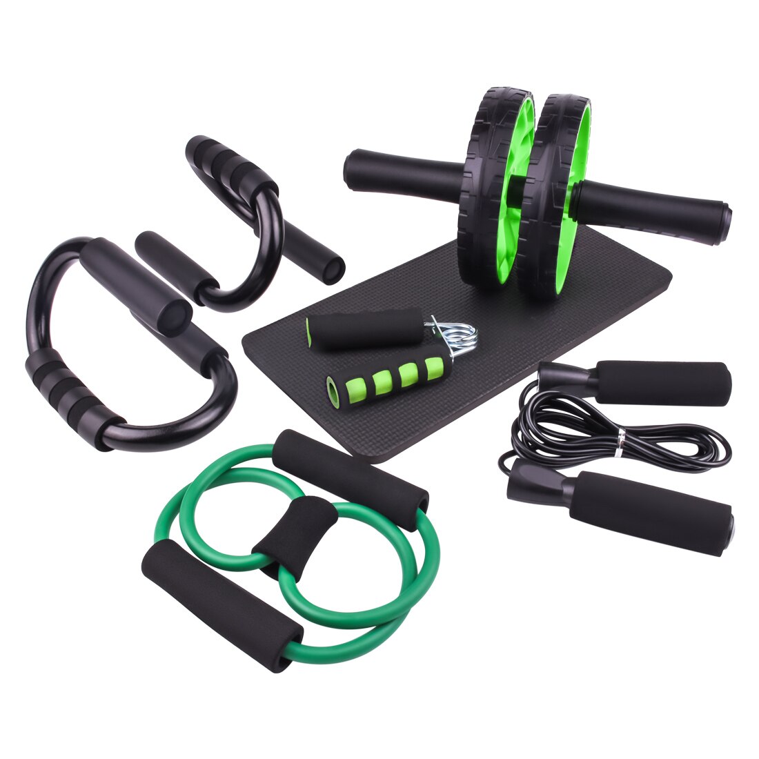AB Wheel Push Up Bar Exercise Home Gym Equipment for Abs Core Abdominal Workout Roller with Innovative Non-Slip Rubber Knee Pad: Green  