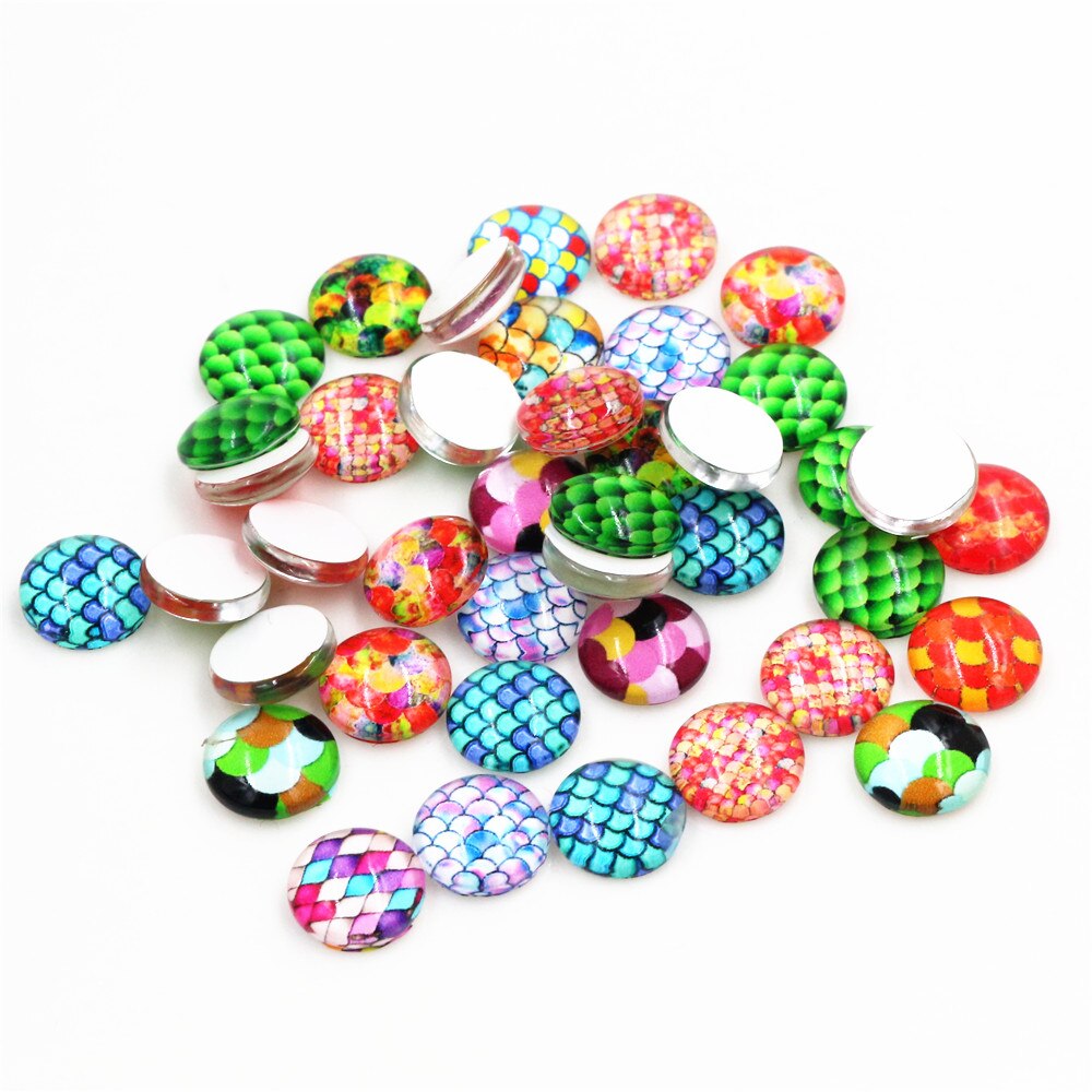 8mm-25mm venda quente 50 pces misturados peixes escala artesanal foto cabochons de vidro