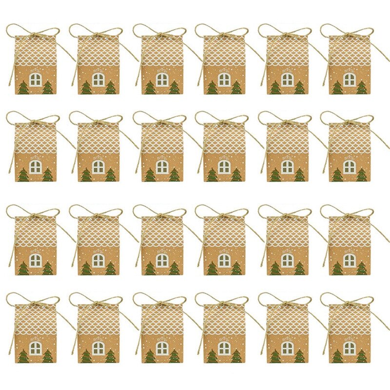 24er- set weihnachtshaus-verpackungsboxen, süßigkeitentüten mit kordeln, weihnachtskekstüten, gastgeschenke für geburtstage, hochzeiten und partys