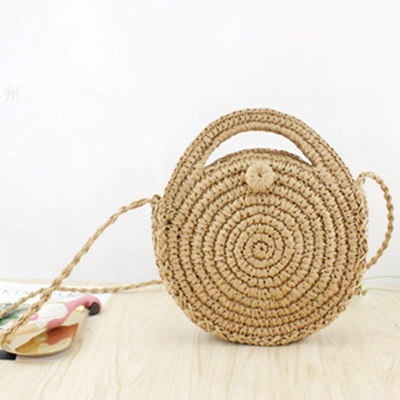 Zomer Strand Wind Leuke Boog Crossbody Geweven Zak Handgemaakte Gehaakte Ronde Strozak Vrouwelijke Tas Strandtas: brown