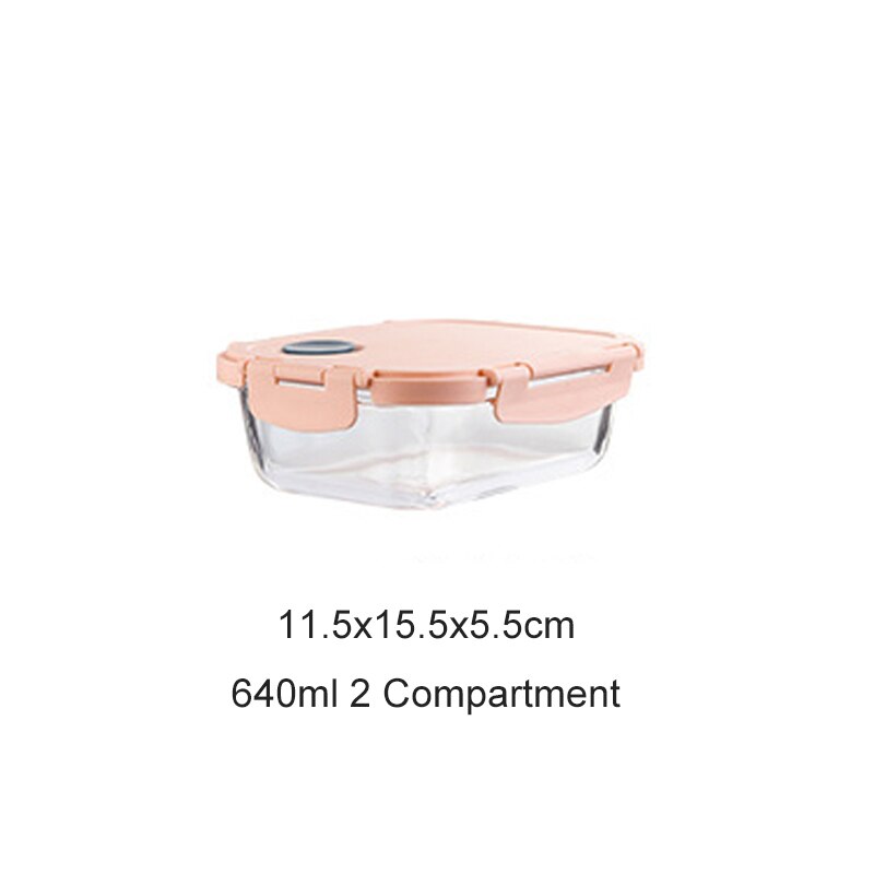Glass Blue Lunch Box with Compartment Leakproof Food Container Microwave Bento Box Kitchen Meal Prep Storage Container: 640ml Rectangle2