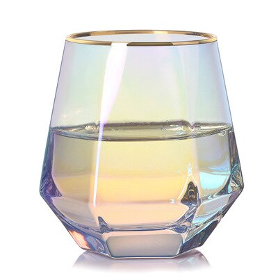 Vasos de cristal de estilo nórdico con forma de diamante para whisky, vasos de agua con borde dorado, 280ml,: C