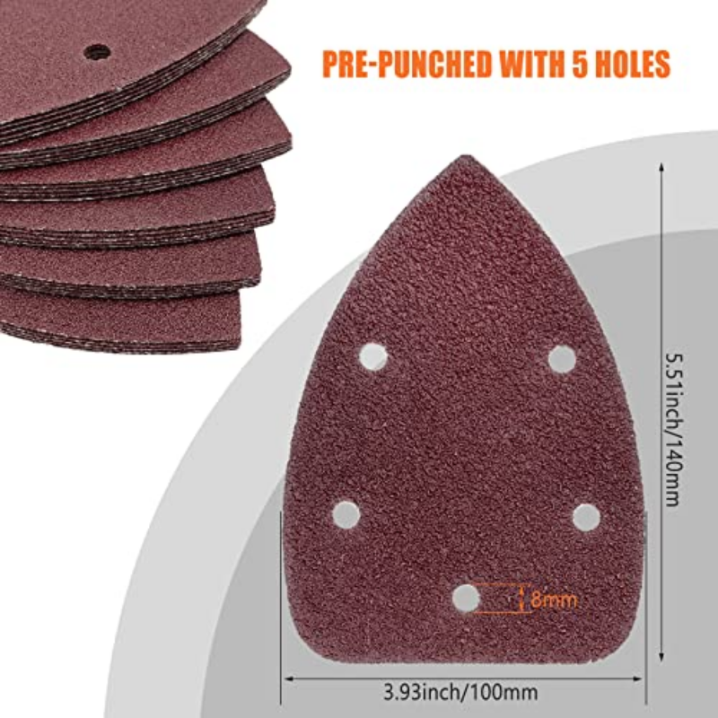 50 unids/set lijadora detallada papel de lija almohadillas de lijado para ratón 5 agujeros hojas de lijado de gancho y bucle para lijadoras con detalle de palma de ratón de 140mm