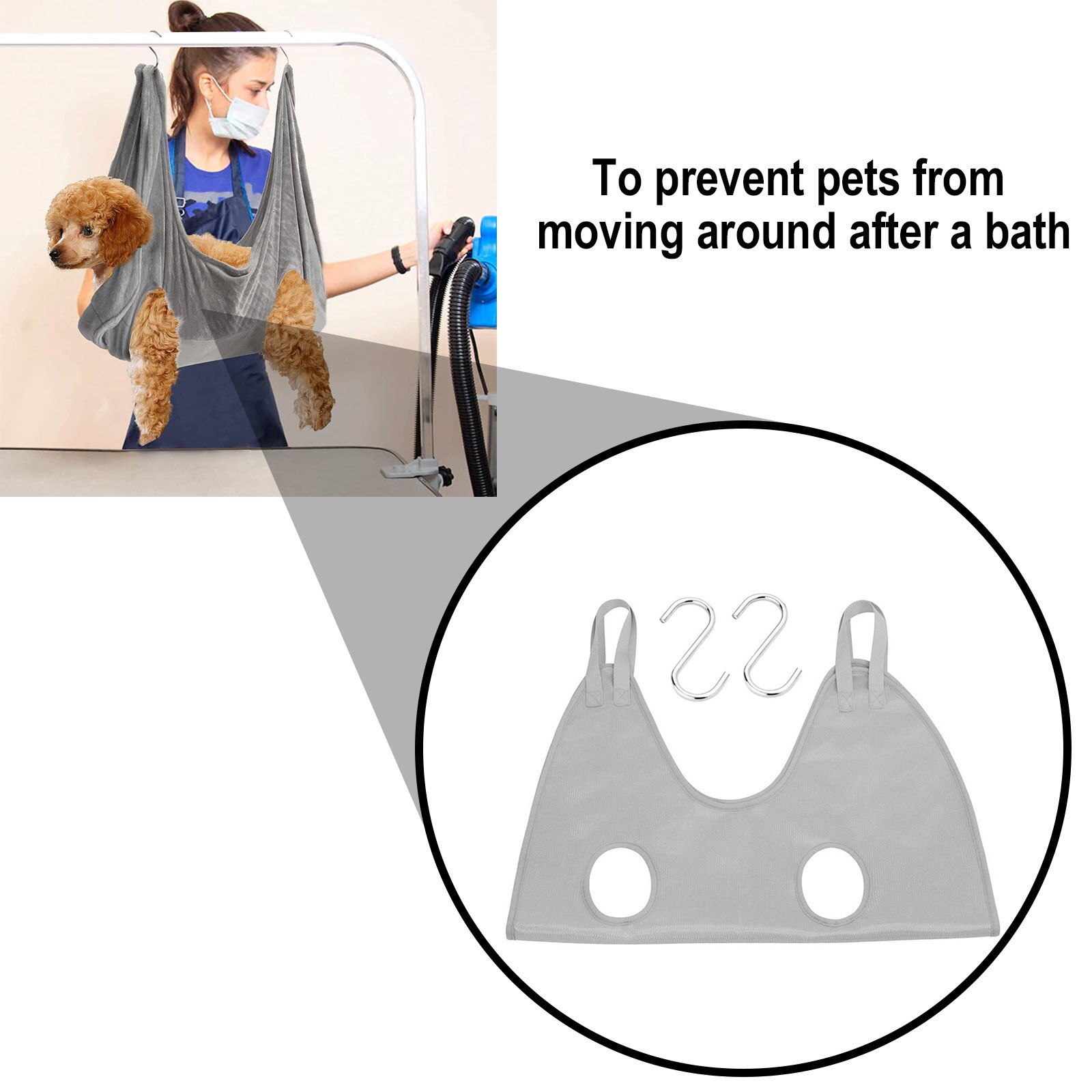 Dog Cat Hammock Helper Soft Flannel Pet Grooming Hammocks Restraint Bag Harness for Nail Clip Trimming Bathing with 2 Hook
