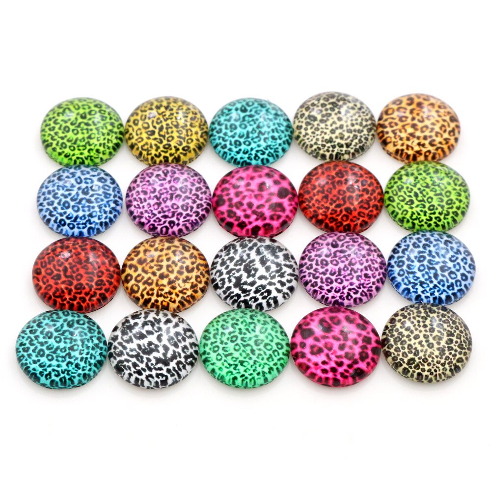 8mm 10mm 12mm-25mm Leopard print Photo Glass Cabochons Mixed Color Cabochons For Bracelet earrings necklace Bases Settings