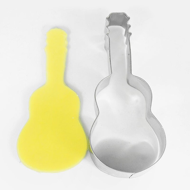 Molde con forma de guitarra musical para hornear galletas, cortador de acero inoxidable para hornear dulces, pasta de azúcar y fabricación de pasteles