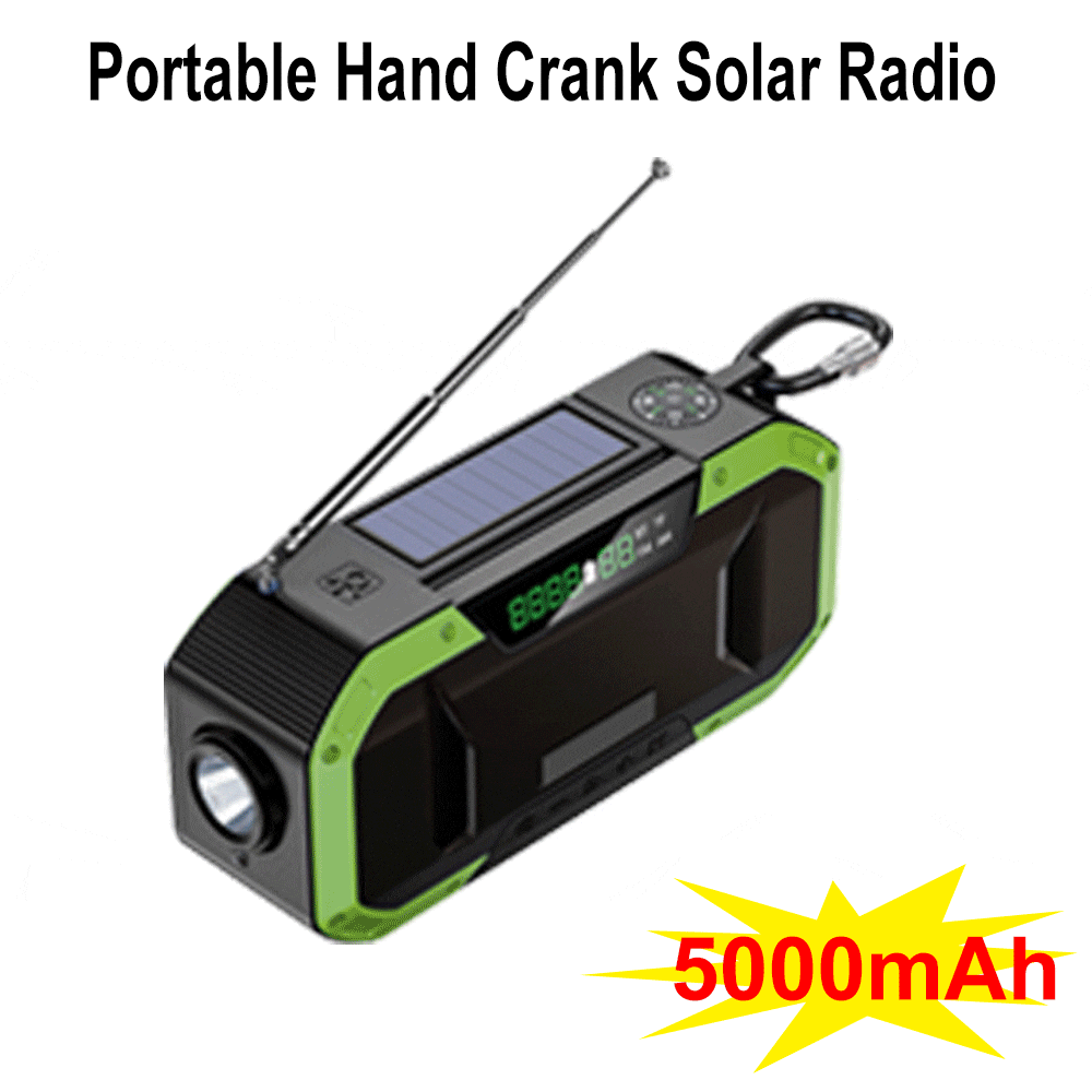 Portable Bluetooth Speaker Hand Crank Solar Radio AM/FM Emergency Radio LED Power Display Flashlight IPX5 Waterproof Power Bank