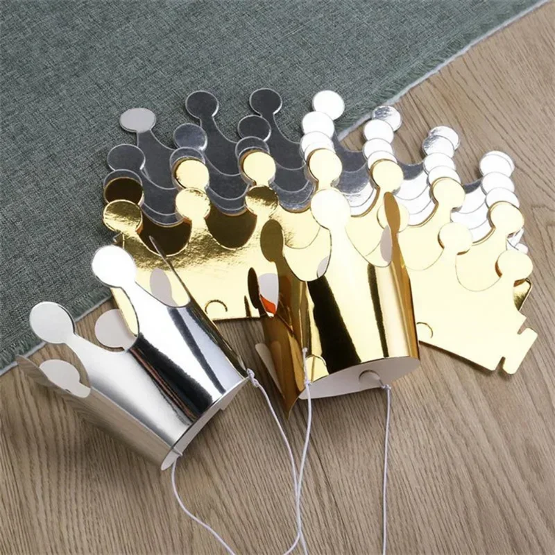 Chapeaux en papier joyeux anniversaire, 10 pièces, casquette, couronne de princesse Prince, décoration de fête pour garçon et fille, 5 pièces, couronne en argent/5 pièces en or