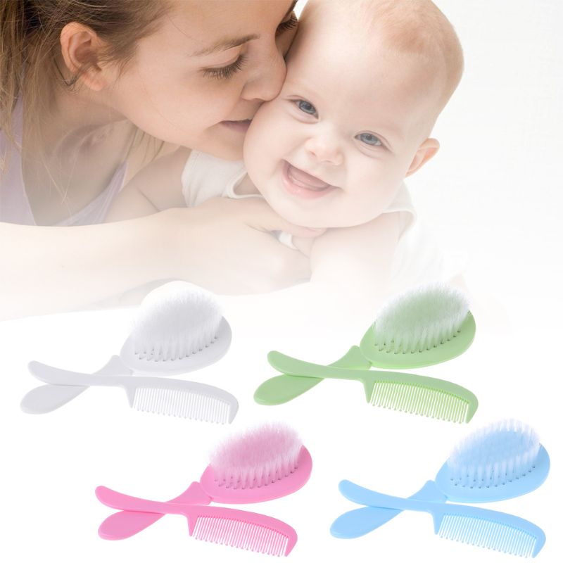 1 Set Baby Comb Brush Nursing Supplies Bathing Washing Hair Soft Bristle Round Tip Safe Head Massage