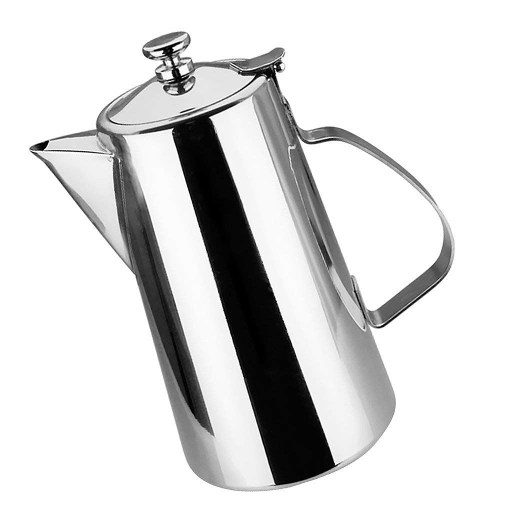 Pitcher Stainless Steel Water Carafe with Lid for Coffee Milk Beverage Short Spout, 2L