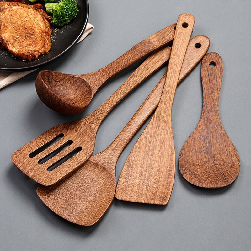 Wooden Long Handle Spatula Kitchen Non Stick Cooking Utensils Wooden Turners Spatula Spoon Kitchen Utensils