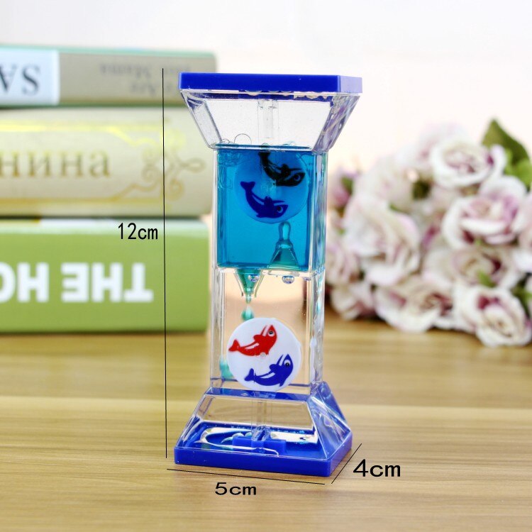 Valentine's Day Double Hourglass Liquid Timer Visual Timer Oil Liquid Motion Hourglass Floating Desk Heart Decoration Acrylic: blue  12x5cm