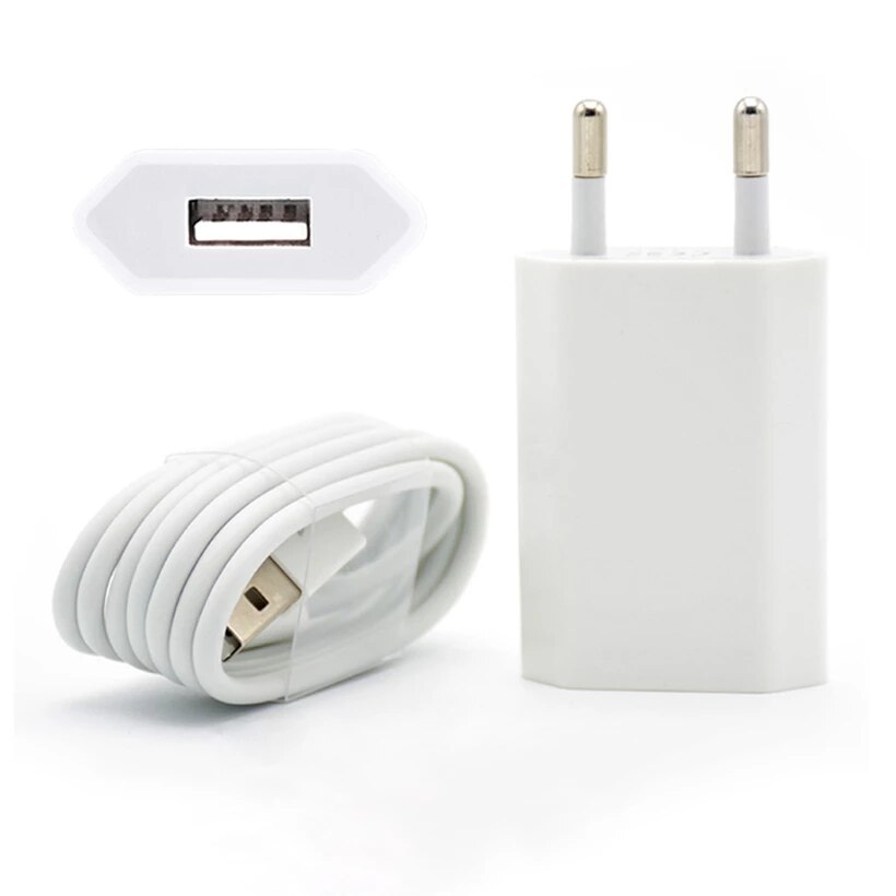 Cargador USB de pared con enchufe europeo, Cable de carga y adaptador de cargador para iPhone 5, 5S, 5C, 6, 6S, 7, 8 pines