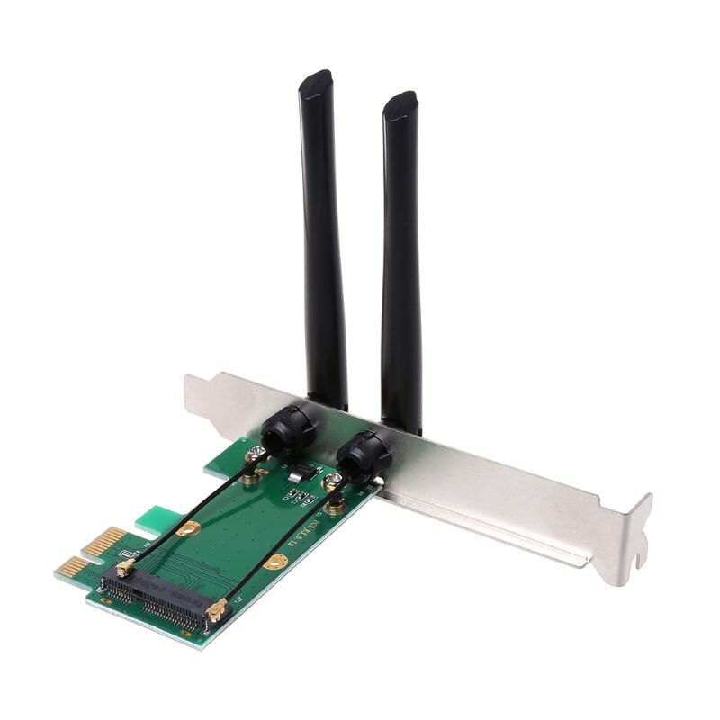 Carte réseau sans fil WiFi Mini PCI-E Express vers PCI-E adaptateur avec 2 antennes PC de bureau externe