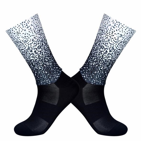 Calze da ciclismo senza cuciture antiscivolo stampaggio integrale calze da bici ad alta tecnologia calze da corsa per bicicletta da corsa all'aperto: Spotted black white