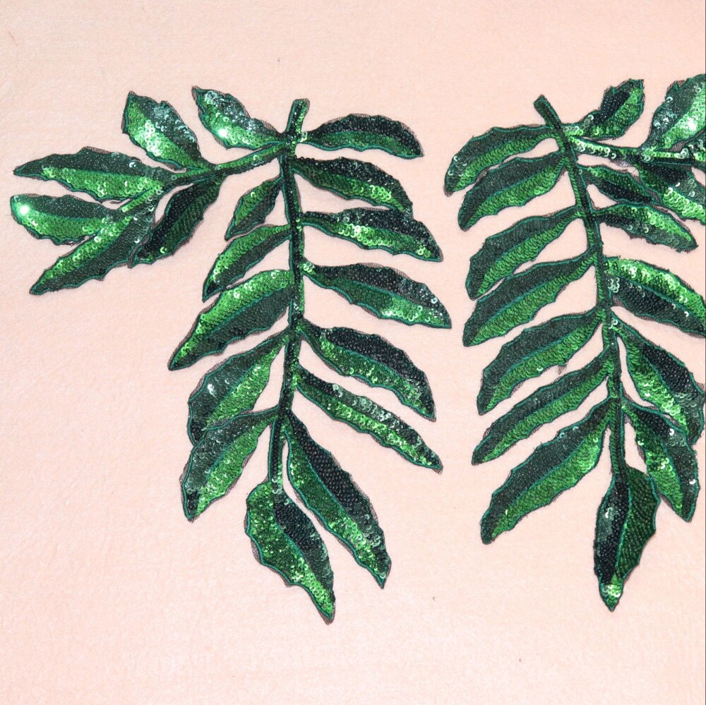 Patchs de feuilles vertes perlées à paillettes, 1 pièce, application en fer sur vêtements