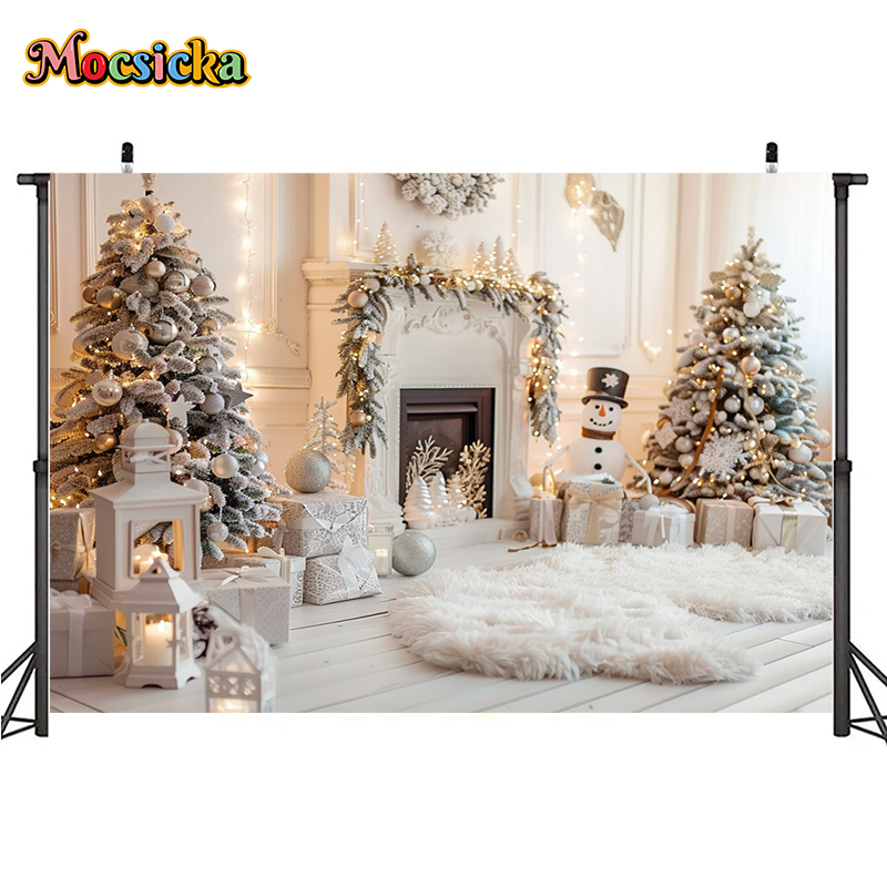 Mocsicka Winter Christmas Photography Background Gorgeous Mantel Decoration Party Family Portrait Photo Backdrops Studio