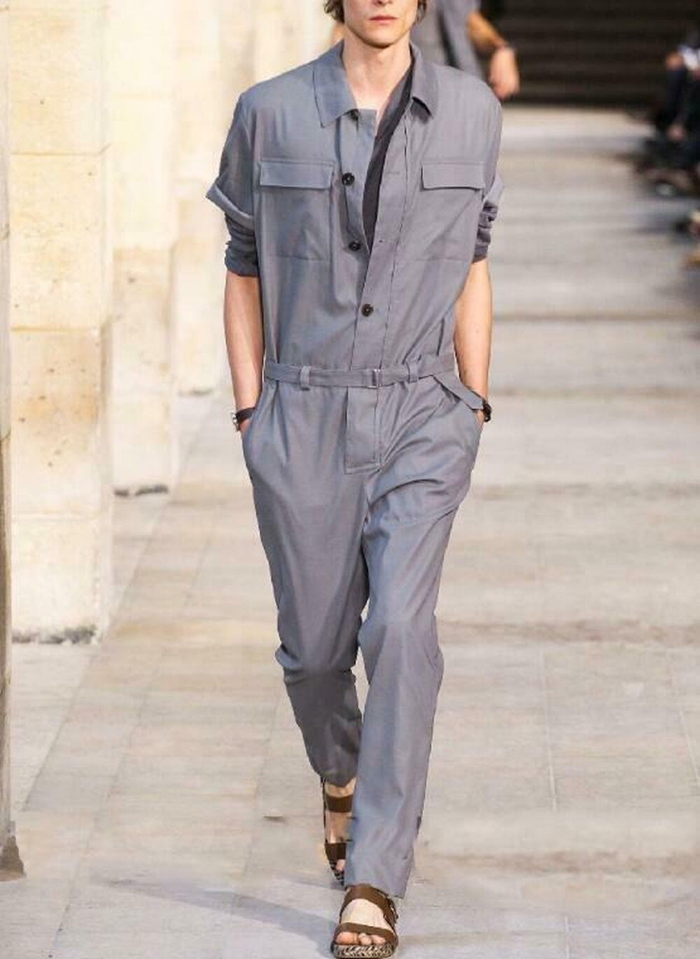 Mannen Jumpsuit Werk Broek Lange Mouw Broek Revers Overalls 2 Pocket Zwart Plus Size S-6XL Oversize
