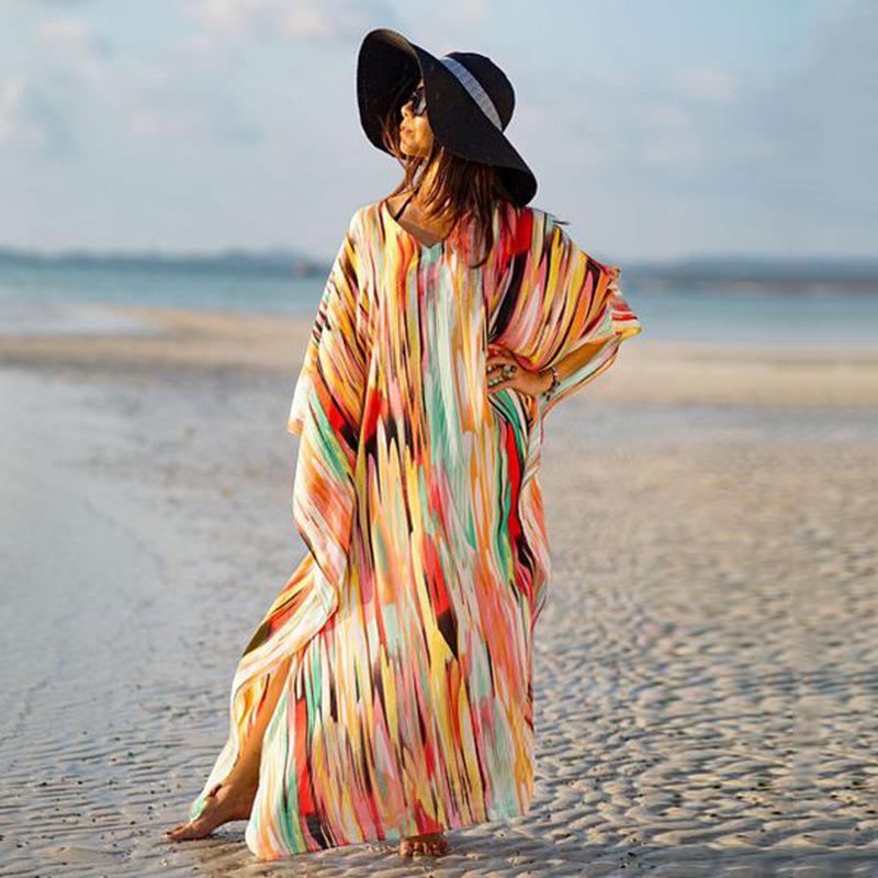 Oversized chiffon bikini cover-up strand cover-up voor vrouwen pareo strand tuniek badpak cover-ups zomer lange strandjurk  #q765