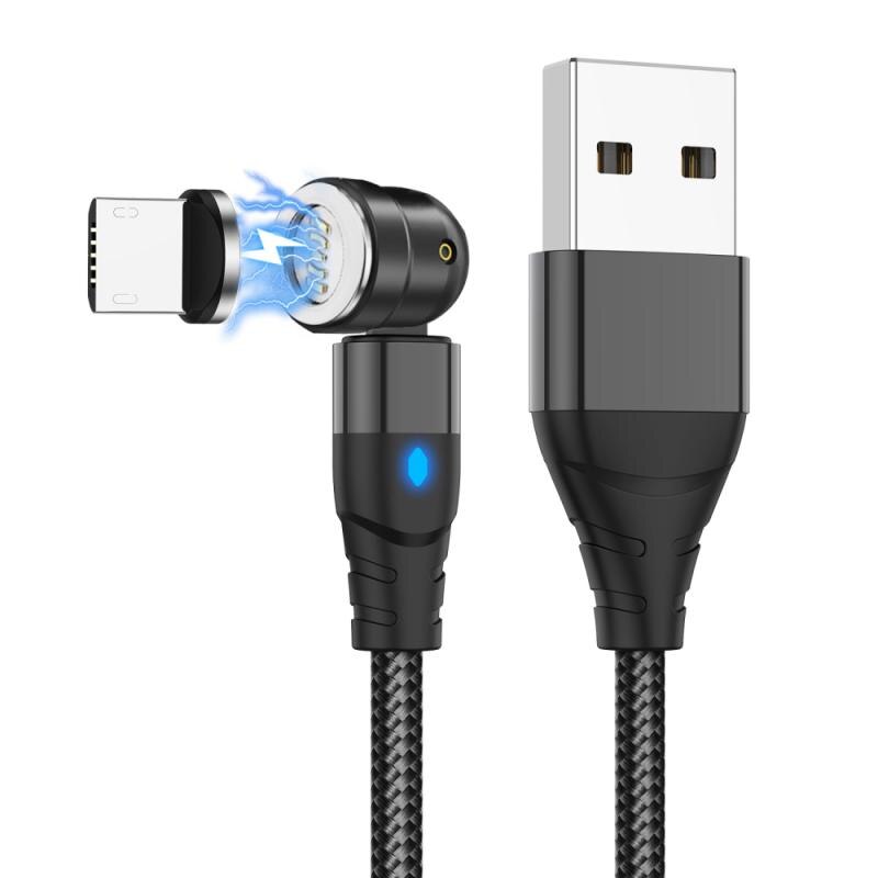 540 grados Roating magnético Cable Micro USB tipo C Cable de teléfono para iPhone11 Pro XS Max Samsung Xiaomi Huawei Cable USB Cable de alambre: Black Micro