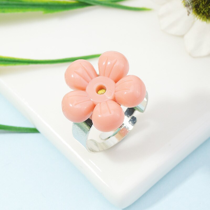 Kleurrijke Transparant Acryl Onregelmatige Marmer Patroon Bloem Ring Hars Schildpad Ringen Voor Vrouwen Meisjes Sieraden: pink