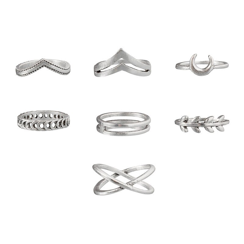 Blad måne halvmåne ringe til kvinder antikke punk kno midi ringe sæt vintage anillos smykke tilbehør 7 stk/sæt