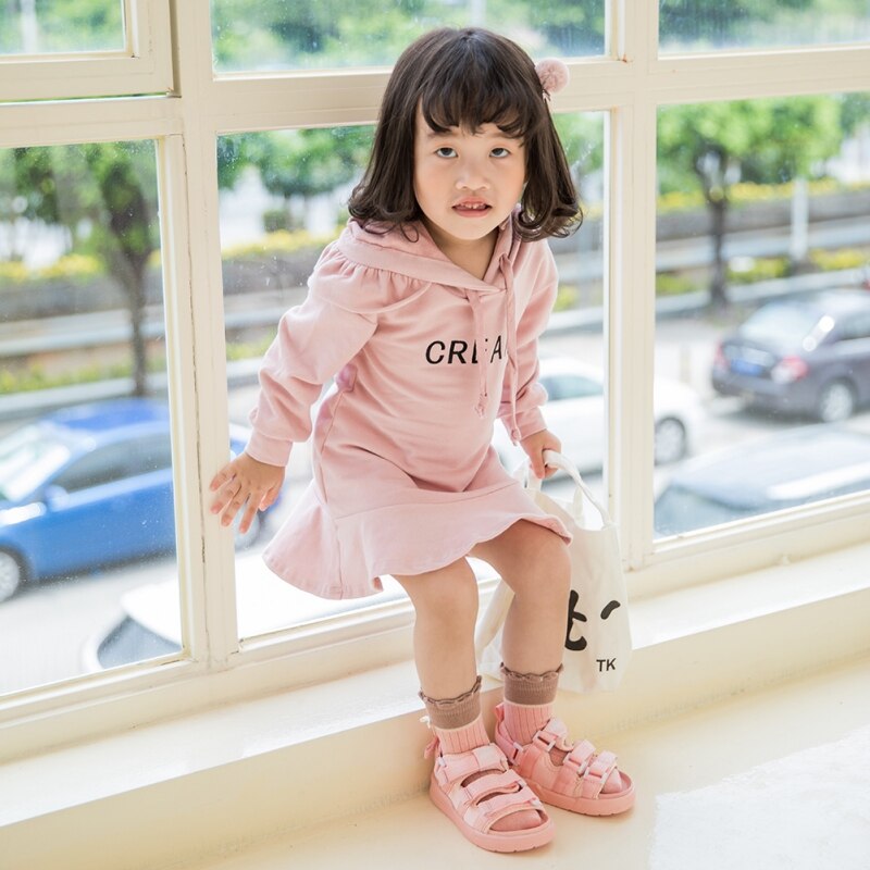 6New Autumn 1-7T Baby Girl Clothes Lovely Toddler Girl Dress Casual Long Sleeve Letter Printing Hoodie Kids Hooded Dress