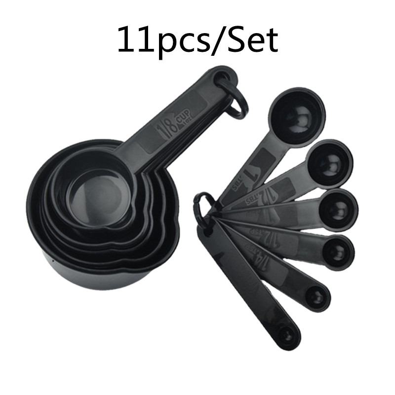 5/10/11pcs Multifunction Purpose Coffee Sugar Spoons Cup Measuring Tools PP Baking Accessories Plastic Handle Kitchen Gadgets: black-11pcs