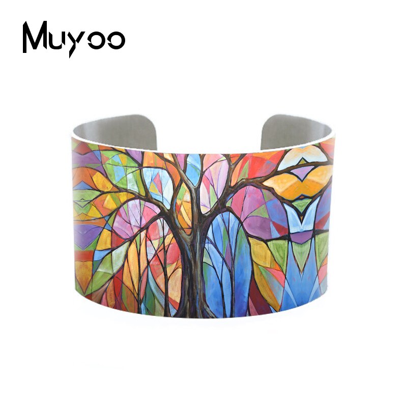 Original Abstract Landscape Painting Handmade Aluminum Cuff Vintage Tree Art Oil Painting Adjustable Bangles Cuff: 1