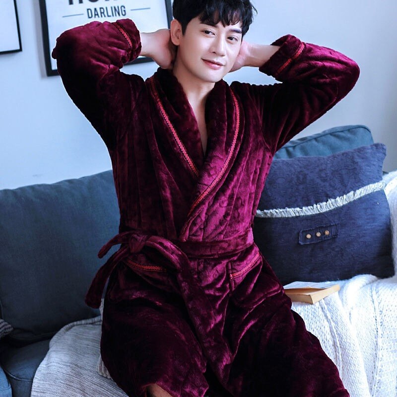 Men's Winter Nightgown Warm Flannel Sleepwear For Men Plus Size Nightwear Comfortable Thick Homewear For Men