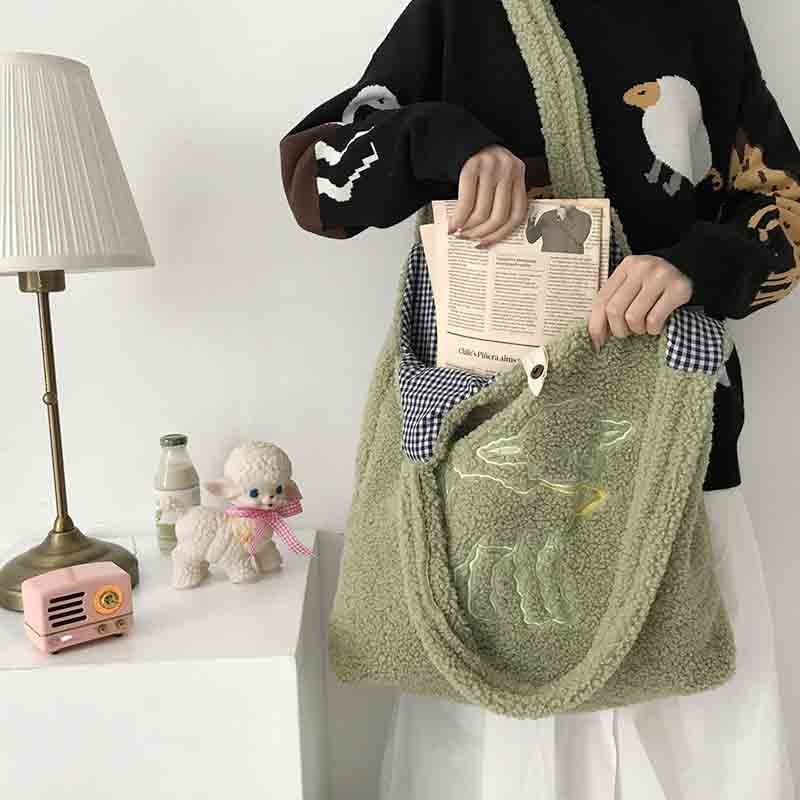 Dames schoudertassen grote capaciteit handtassen eenvoudige effen versie schattige meisjes boekentassen tote bags voor dames zoals lamswol