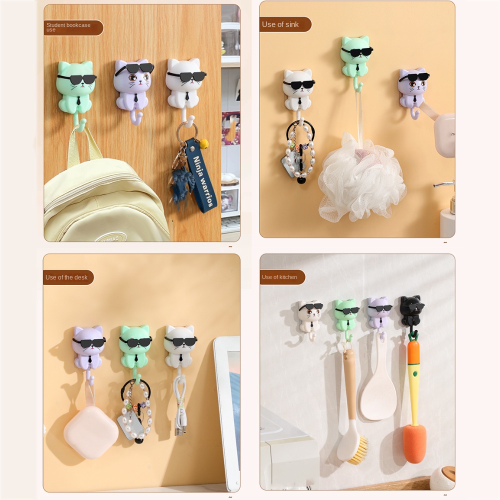 Ganchos decorativos de gato de dibujos animados creativos, autoadhesivos, soporte de llaves sin costuras, gancho de alta resistencia, accesorios de baño, organizador de artículos diversos