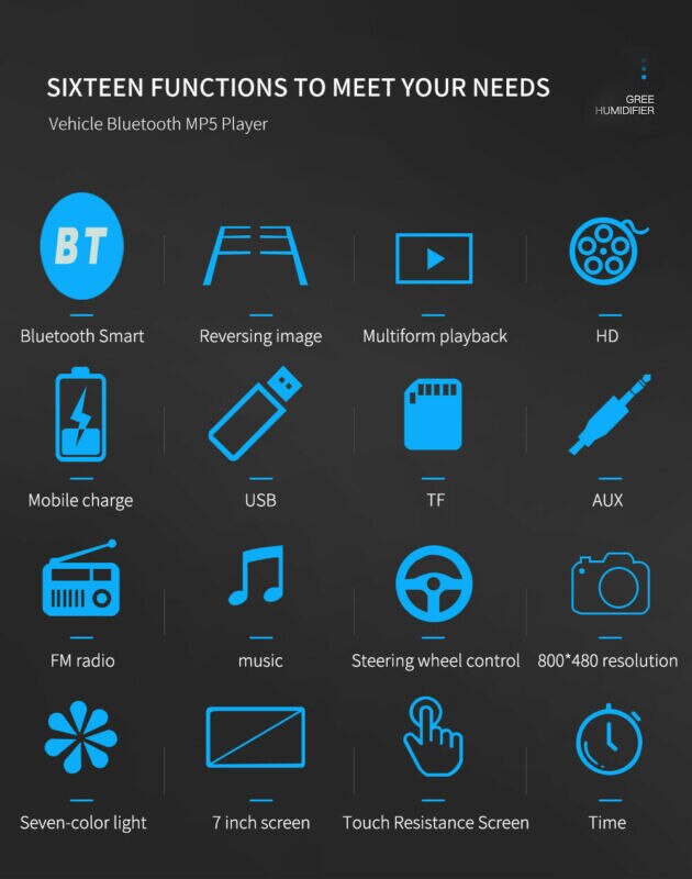 Double DIN 7 Car MP5 Player USB FM Bluetooth Touch Screen Stereo Radio +Camera With Steering wheel remote control Car MP5 Player