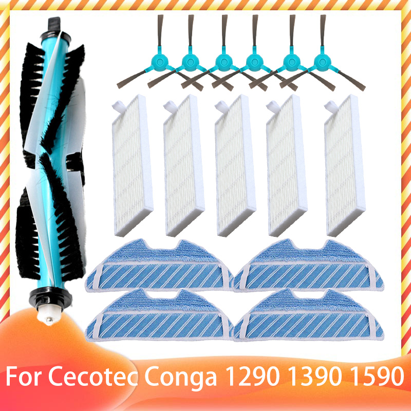 Compatible con Cecotec Conga 1290 1390 1590, accesorios, rodillo, Cepillo Lateral principal, filtro Hepa, fregona, repuestos: Verde claro