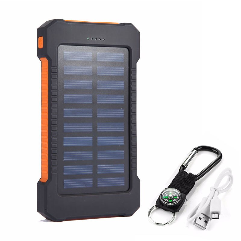 Portable Solar Power Bank 20000mah Waterproof External Battery Backup Powerbank 20000 mah Phone Battery Charger LED Pover Bank: Orange