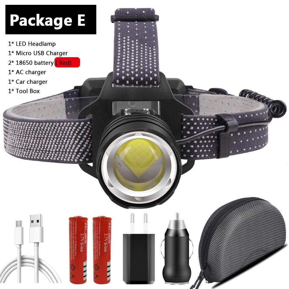 500000 lumen xhp 160 ledet kraftig hodelykt zoombar hodelykt lampe lommelykt 18650 batterier vanntett til camping hodelykt: Alternativ e / Xhp 50