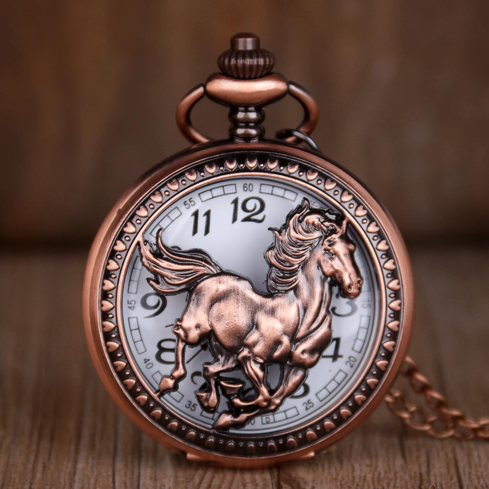 Vintage Steampunk Hollow Horse Quartz Pocket Watche Witte Wijzerplaat Pocket Horloges Mannen Vrouwen Horloges Unisex Ketting Ketting