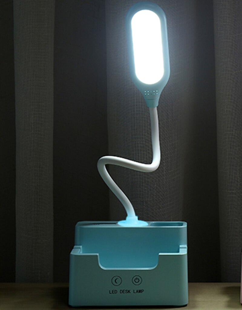 Oplaadbare LED tafellamp met ventilator touch, dimbare tafellamp, oogbescherming, kinderen leeslamp, pen houder Fan pen: blue