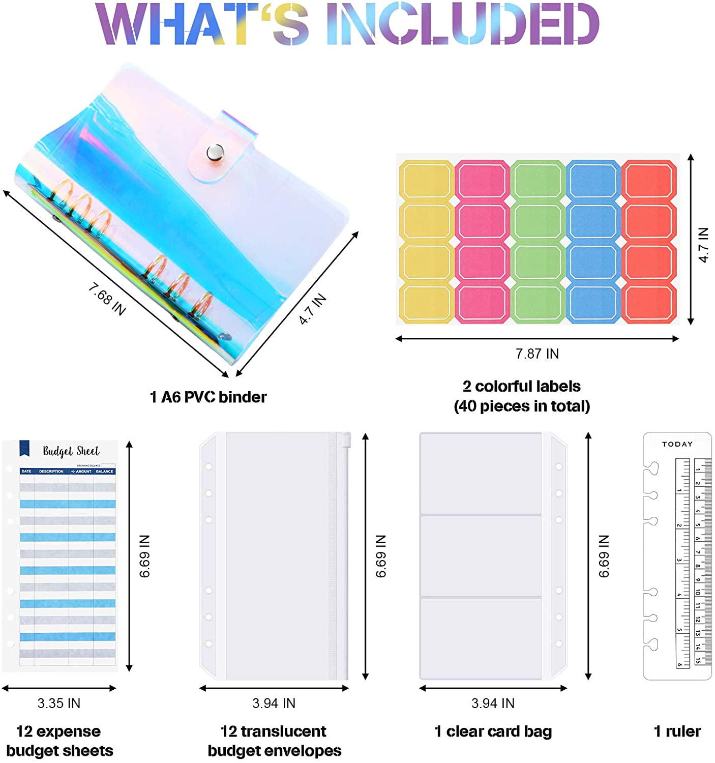 28 Pieces A6 Binder PVC Notebook Waterproof 6-Ring Binder Cover with Pockets Budget Sheets Card Bag and Labels