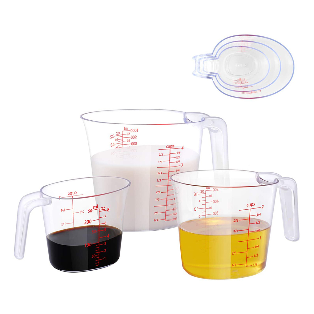 3pcs Measuring Cups Stackable Measuring Jugs Plastic Handle Kitchen Cooking Measurements Cup with graduated