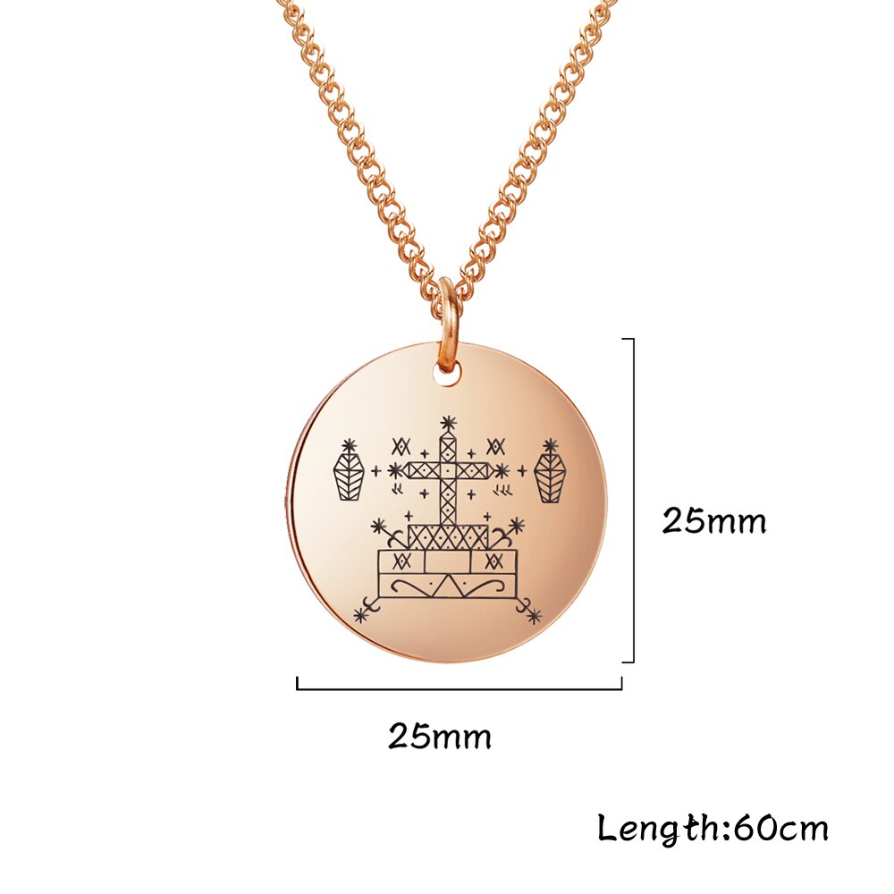 Dawapara Vintage Voodoo Veve of Baron Samedi Amulet Necklace Stainless Steel Hoodoo Talisman Pendants: Rose Gold Color